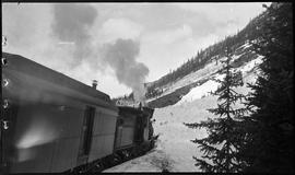 Railway blocked by a snow slide near Curtain in the Ten Mile Canyon