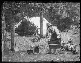 Kate Schwalbach at the survey and engineering crew's campsite