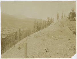 Railroad locomotive on Engineer's Curve crossing Barney Ford Hill above Breckenridge