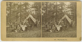 Stereoview card by the Kilburn Brothers, captioned "Camping Out, Col."