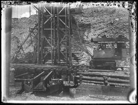 Locomotive crane operating in the Gold Pan excavation pit