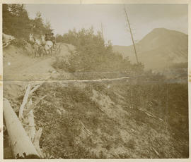 Ben Stanley Revett and another man in a horse-drawn carriage coming down Farncomb Hill, Breckenridge
