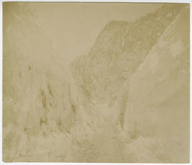 Railroad tracks through avalanche debris in the Ten Mile Canyon, near Frisco, Colorado