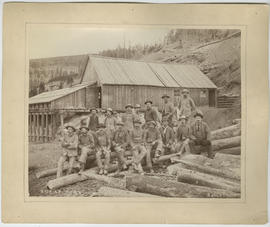 Group portrait of men at the Ouray Mine site in Illinois Gulch near Breckenridge