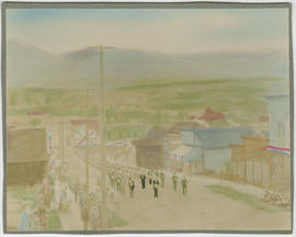 Freemason procession up Lincoln Avenue to the Summit County Courthouse cornerstone dedication in Breckenridge on July 31, 1909