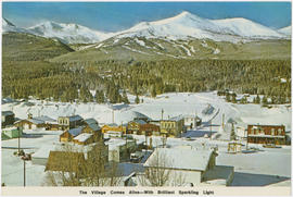 View of the town of Breckenridge and Peak 8 ski runs at Breckenridge ski area