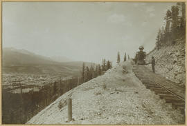 Railroad locomotive on Engineer's Curve crossing Barney Ford Hill above Breckenridge