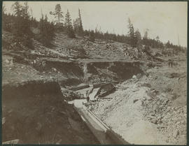 Wooden sluices carry water through Kingsbury Placer in Iowa Gulch near Breckenridge, Colorado