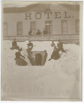 People pose by a snow tunnel outside the Denver Hotel in Breckenridge